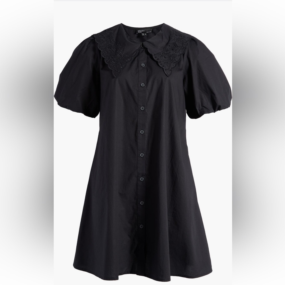 Embroidered Collar Button-Down Cotton Dress
